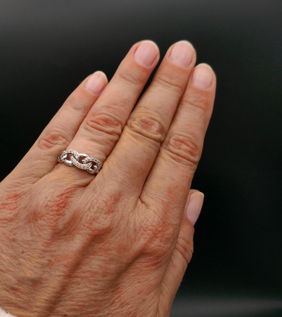 Bague Gourmette Diamants, Or Blanc 18 Carats.-photo-2