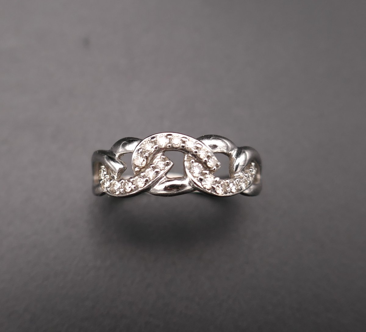 Bague Gourmette Diamants, Or Blanc 18 Carats.-photo-4