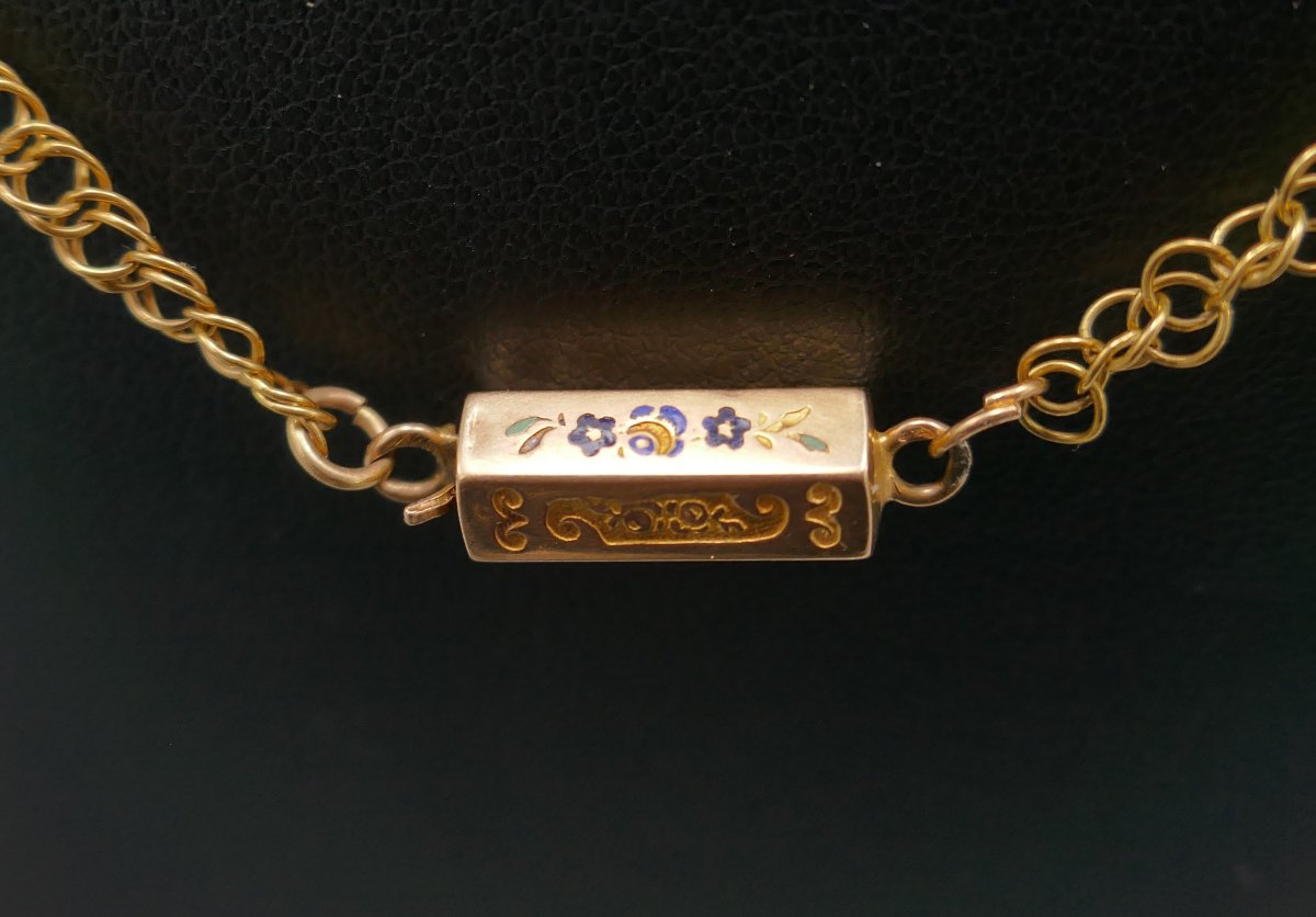 Old Regional Necklace, Flat Link 1.67 Metre, Enameled Clasp.-photo-1