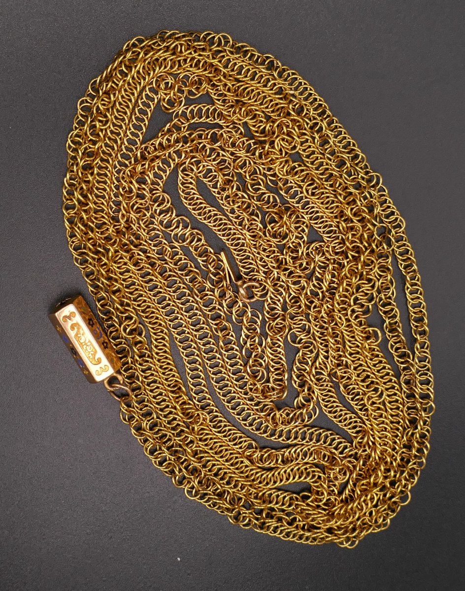 Old Regional Necklace, Flat Link 1.67 Metre, Enameled Clasp.-photo-3