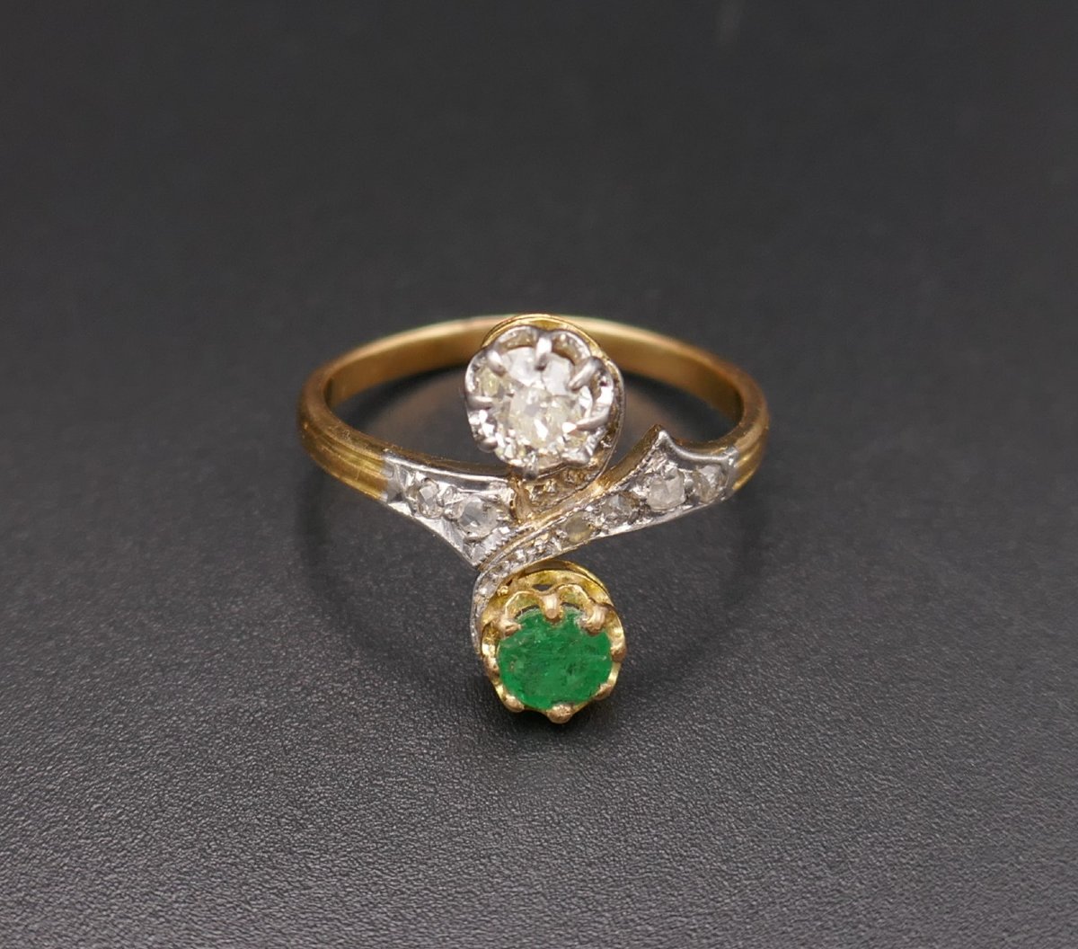Bague Ancienne Diamants Et Emeraude, XIXème-photo-3