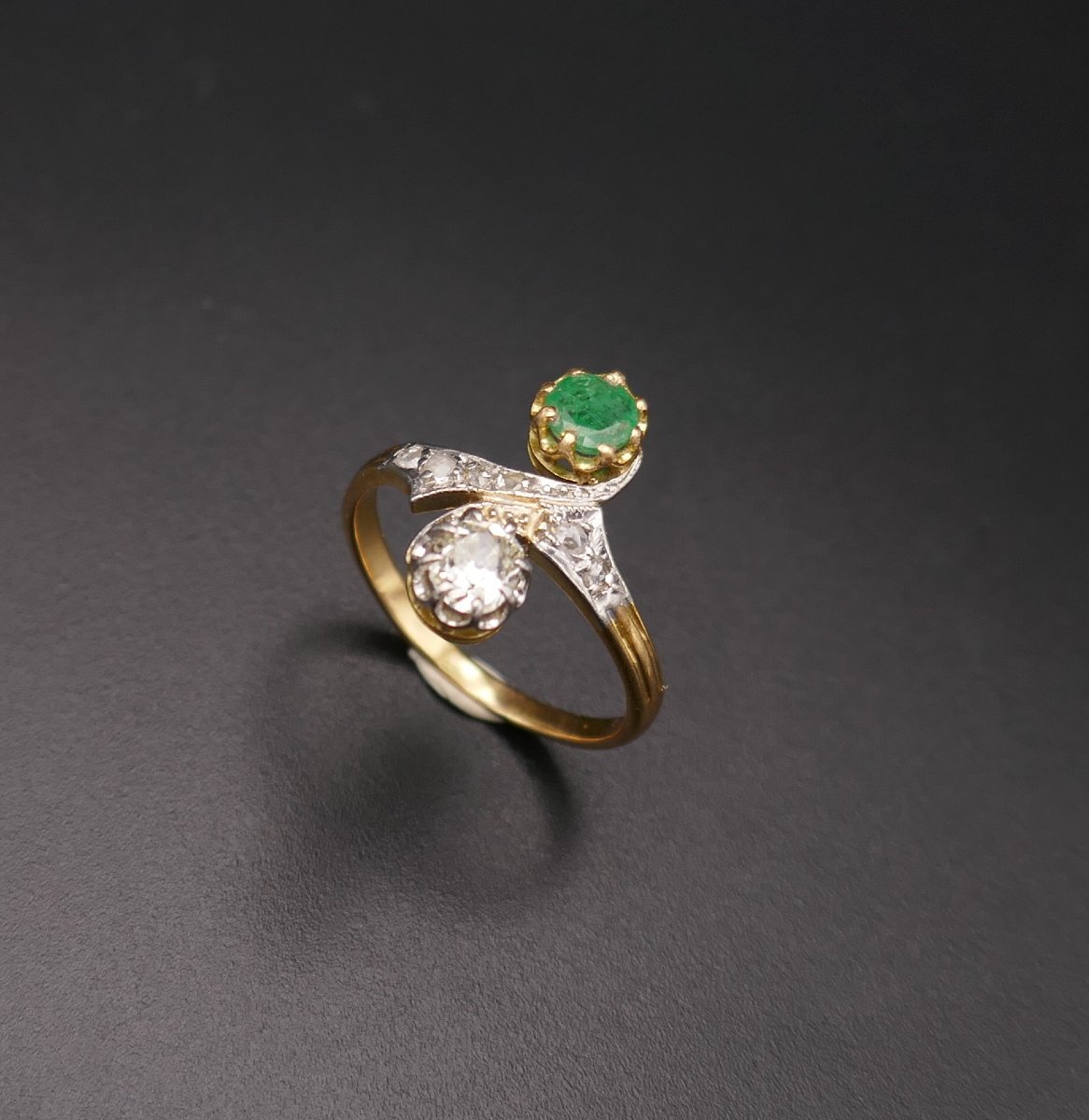 Bague Ancienne Diamants Et Emeraude, XIXème-photo-4