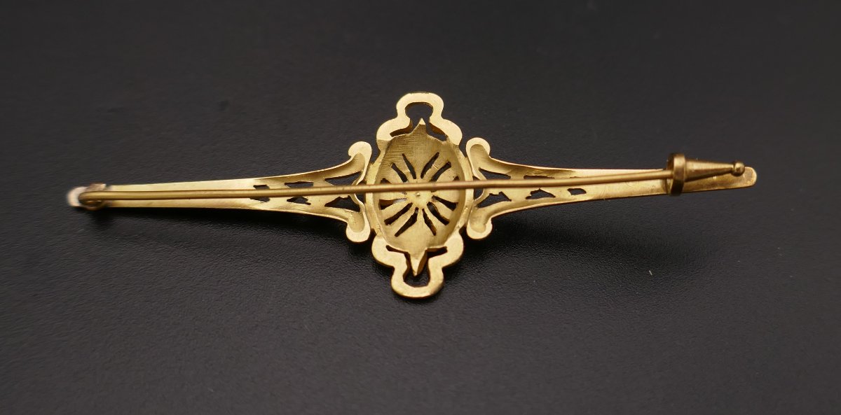 Broche barrette perle, or 18 carats.-photo-4