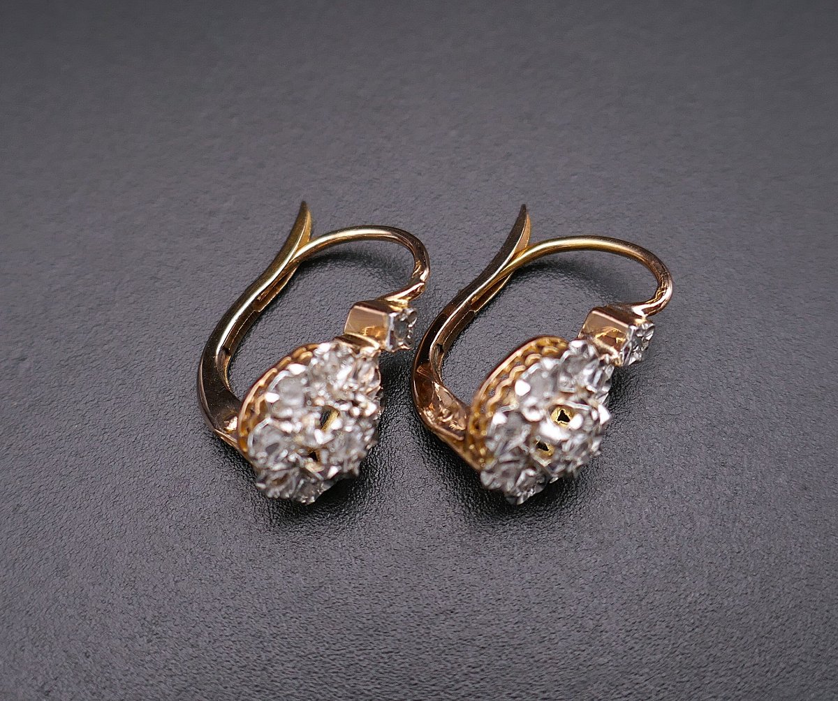Diamond Sleeper Earrings, Old Horse Head Hallmark (1838 - 1919).-photo-3