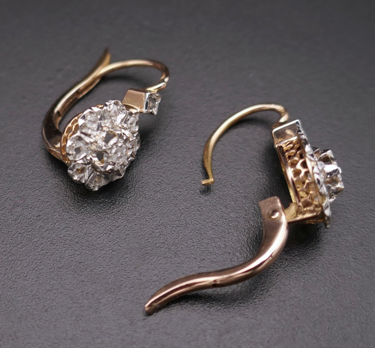 Diamond Sleeper Earrings, Old Horse Head Hallmark (1838 - 1919).-photo-4