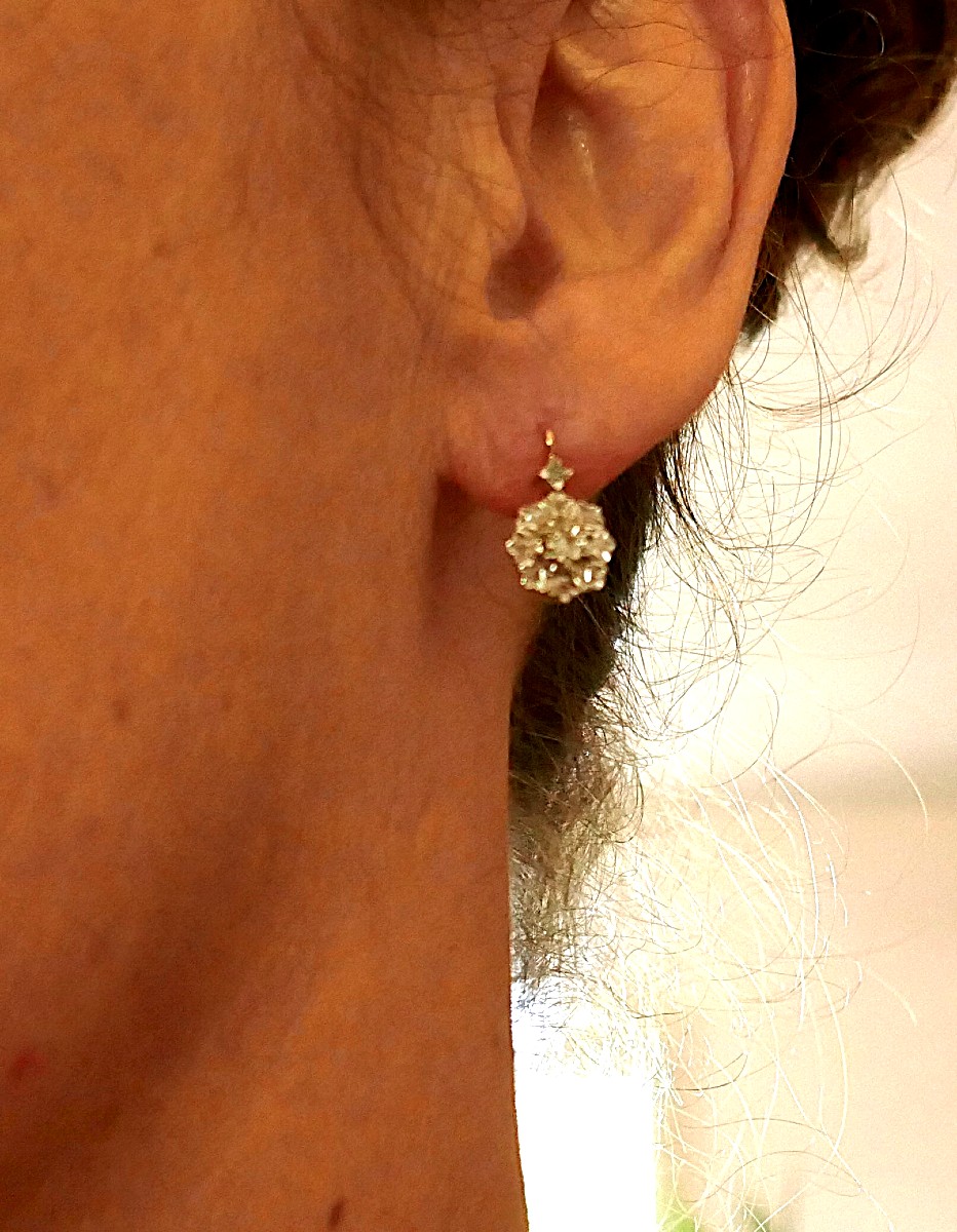 Diamond Sleeper Earrings, Old Horse Head Hallmark (1838 - 1919).-photo-1