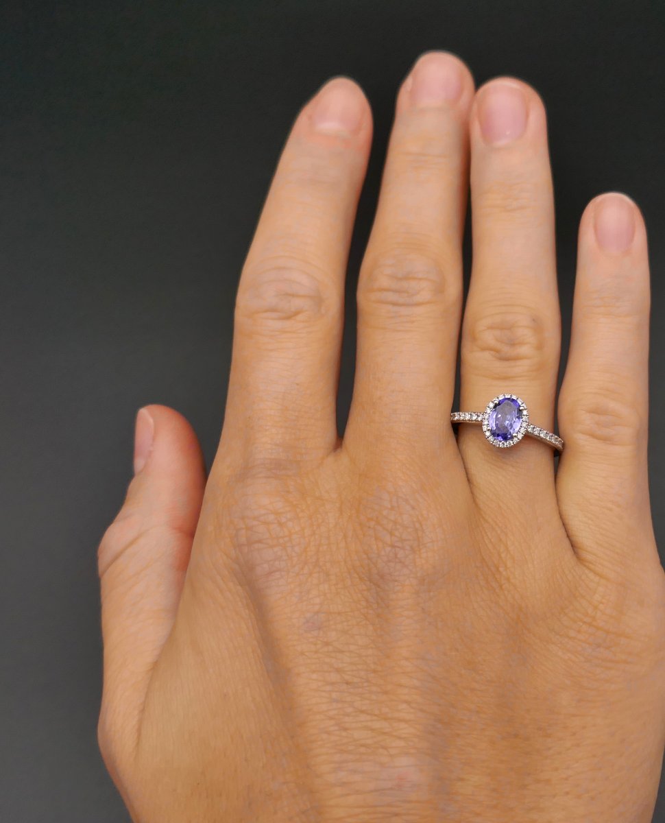 Sapphire Ring With Diamond Surround, Diamond-paved Setting, 18-carat White Gold.-photo-4