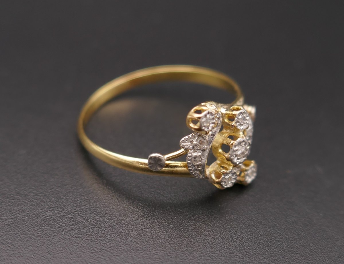 Antique Rose-cut Diamond Ring, Horse Head Hallmark, 18-carat Two-tone Gold.-photo-2