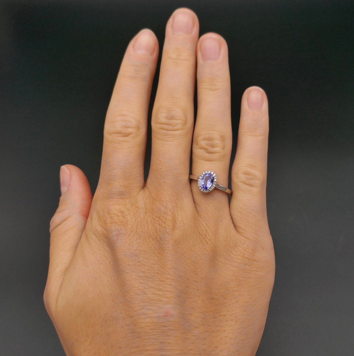 Sapphire Ring Surrounded By Diamonds, 18 Carat White Gold.-photo-4