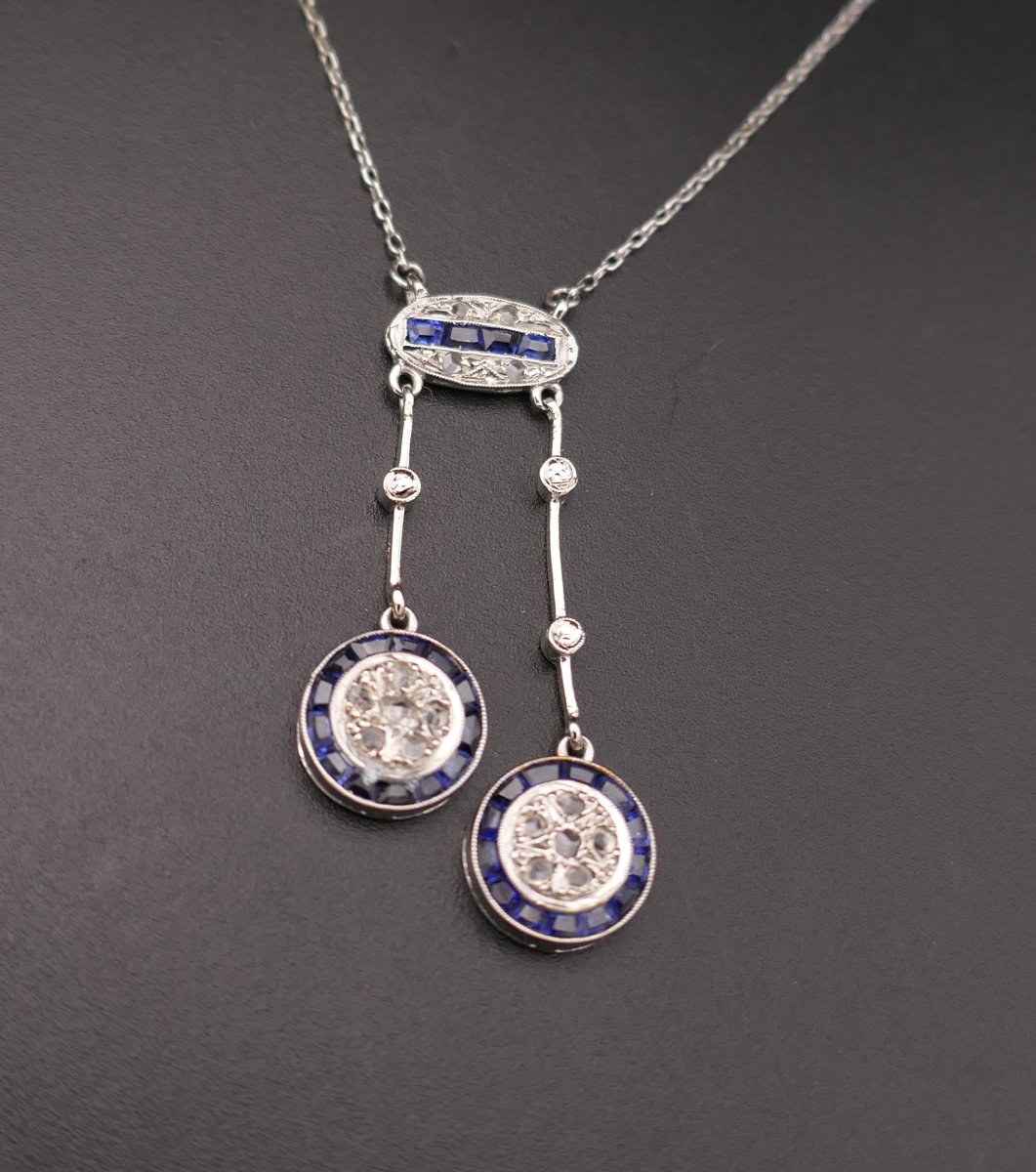 Art Deco Period Casual Necklace With Calibrated Diamonds And Sapphires.-photo-2