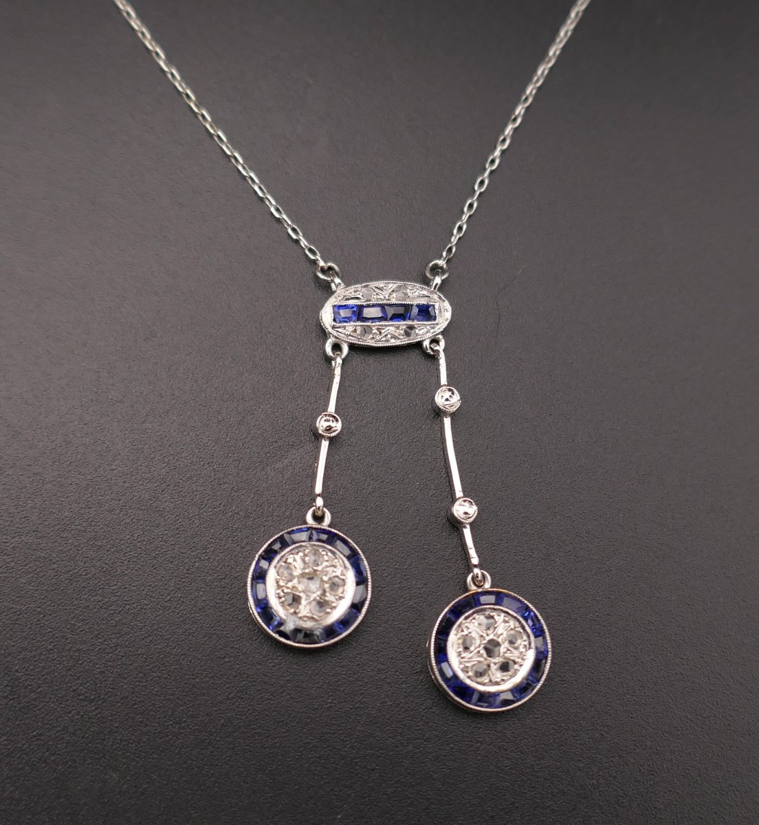 Art Deco Period Casual Necklace With Calibrated Diamonds And Sapphires.-photo-3