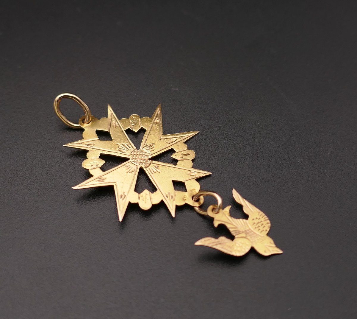 Pendentif grande Croix Huguenote or jaune 18 carats.-photo-3