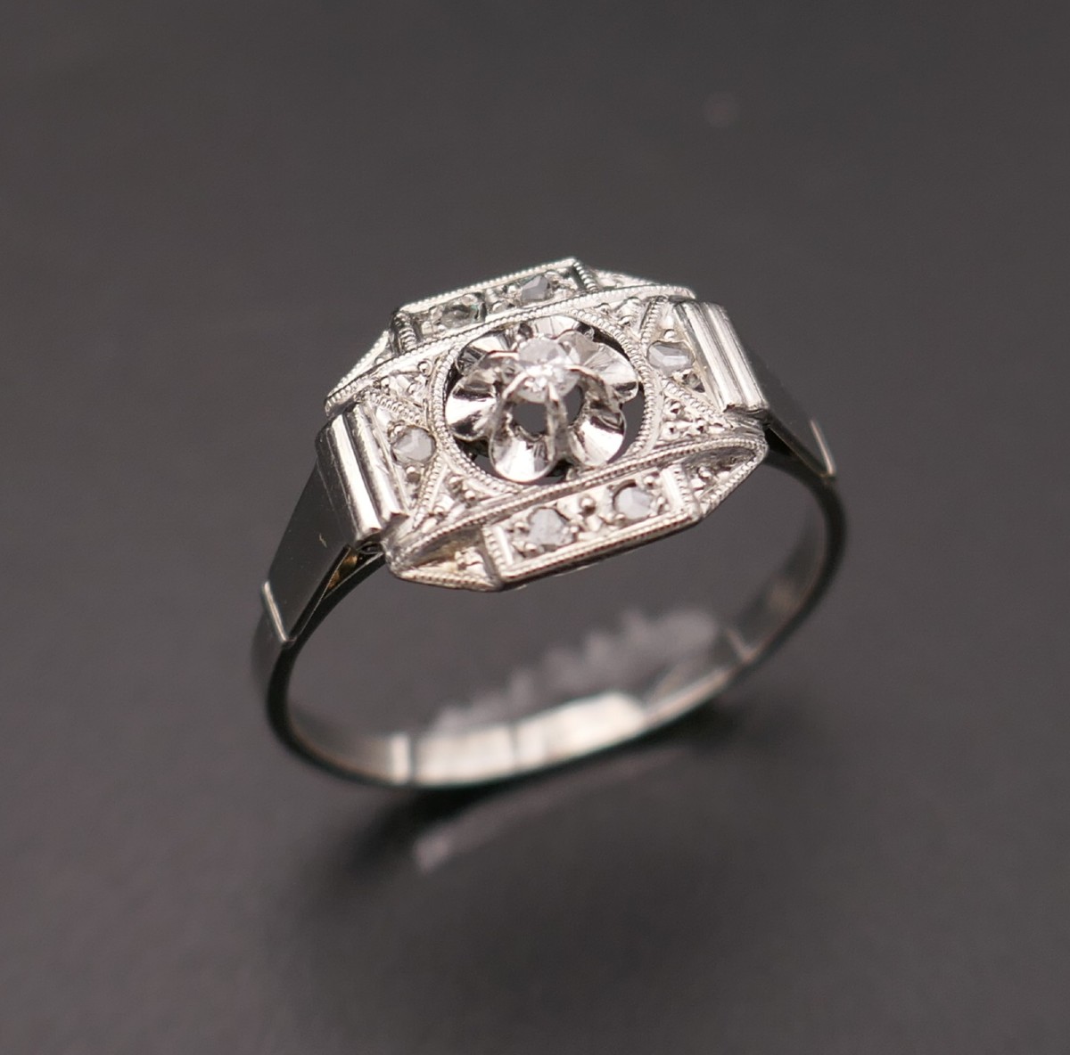 Art Deco Ring In Diamonds, Gold And Platinum.