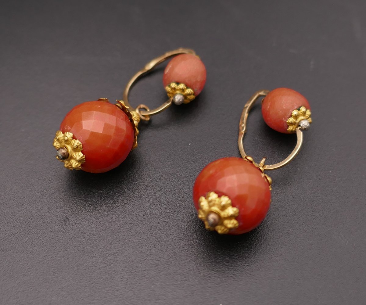 Boucles d'oreilles corail, poinçon coq , début XIXème siècle.-photo-3