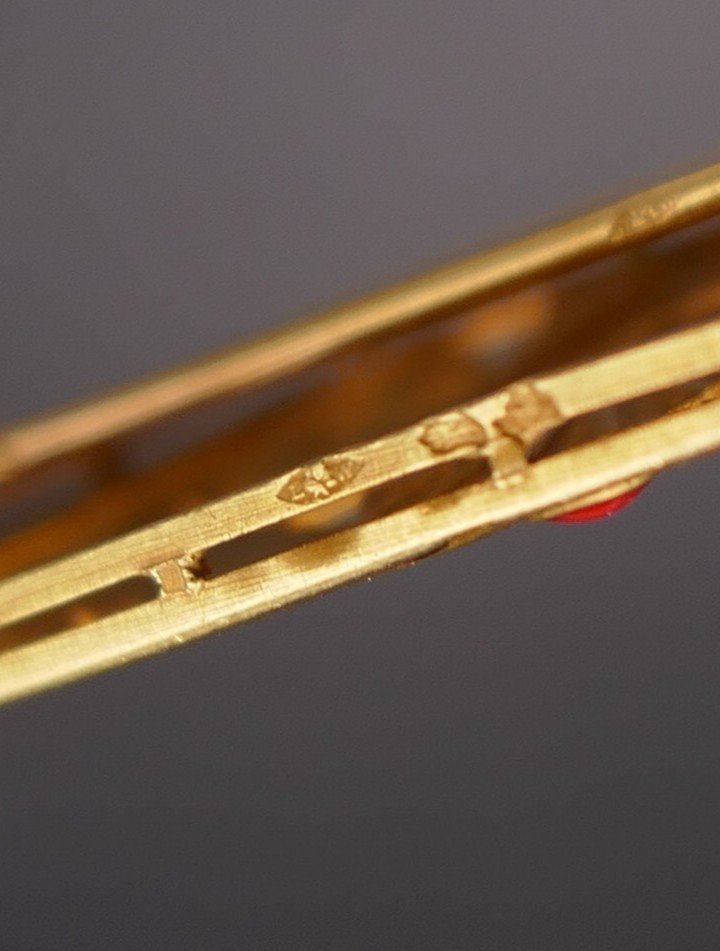 Art Deco Plaque Brooch, Coral, Onyx And Diamonds.-photo-3