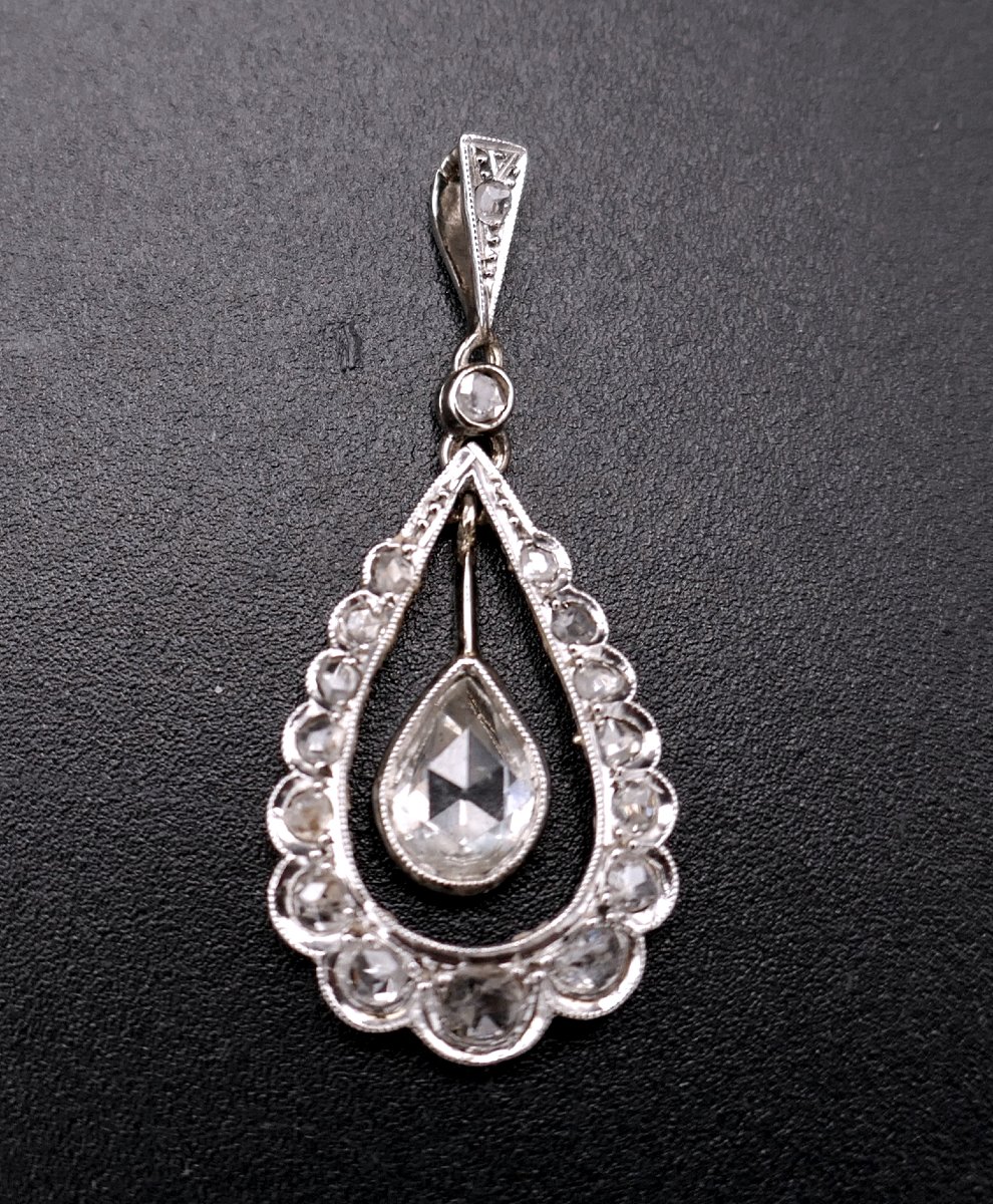 Antique Rose-cut Diamond Teardrop Pendant Necklace, 18-carat Gold.-photo-2