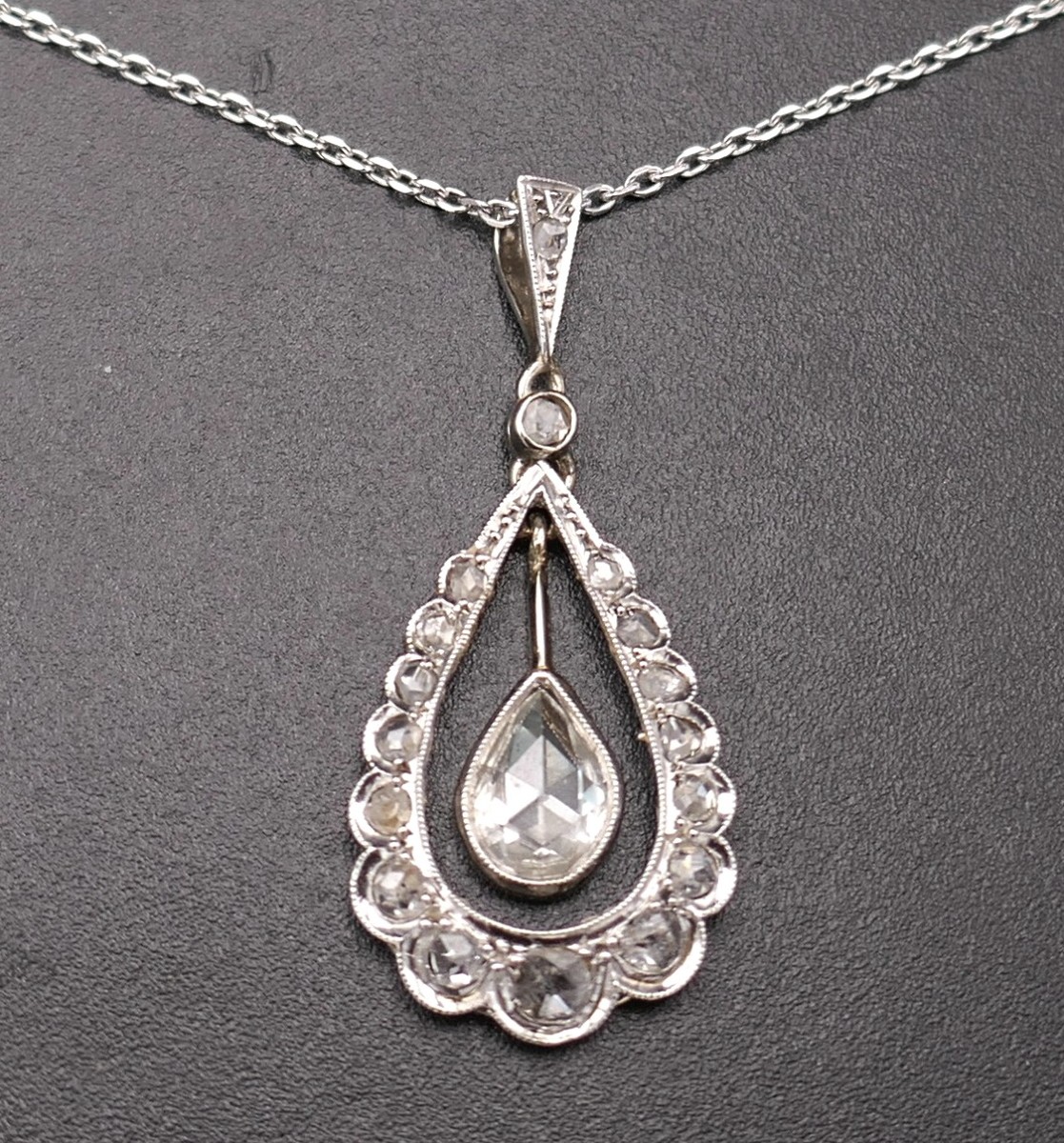 Antique Rose-cut Diamond Teardrop Pendant Necklace, 18-carat Gold.
