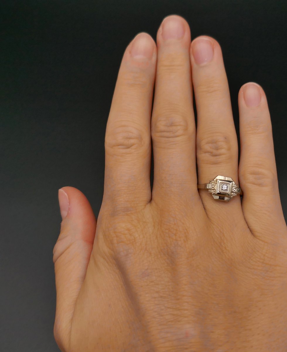 Art Deco Diamond Ring, 18 Carat Gold.-photo-4