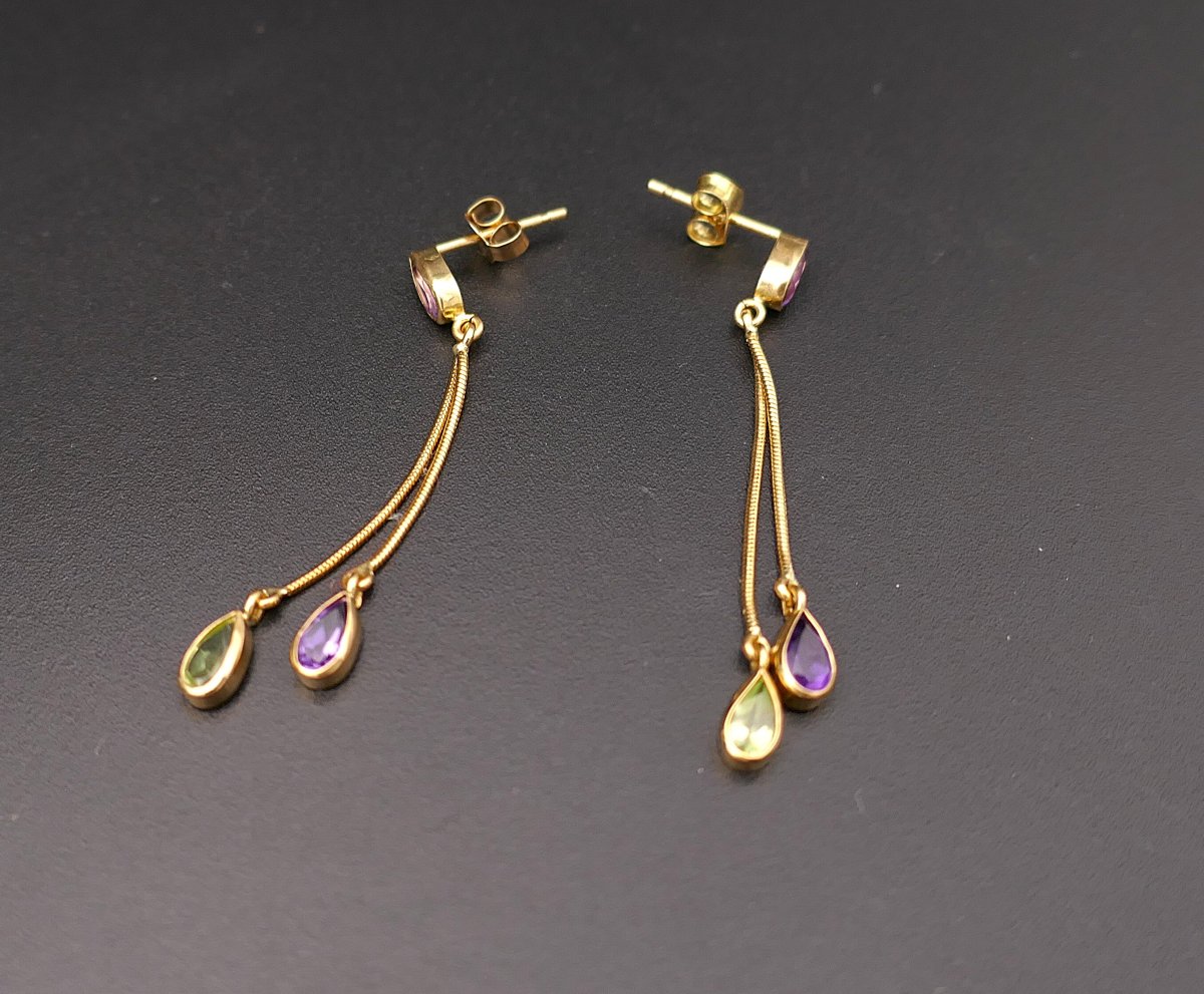 Amethyst And Tourmaline Earrings, 18-carat Gold.-photo-2