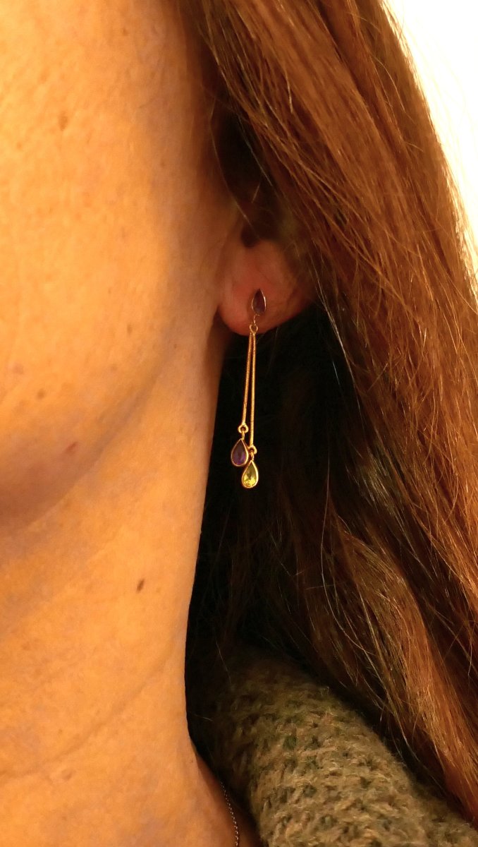 Amethyst And Tourmaline Earrings, 18-carat Gold.-photo-3