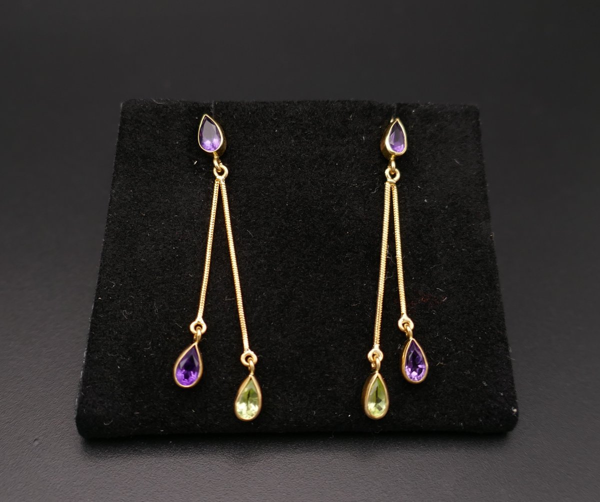 Amethyst And Tourmaline Earrings, 18-carat Gold.-photo-4