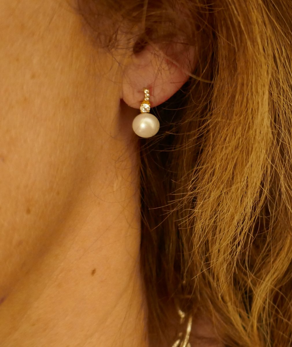Pearl And Stone Earrings, 18-carat Gold.-photo-4