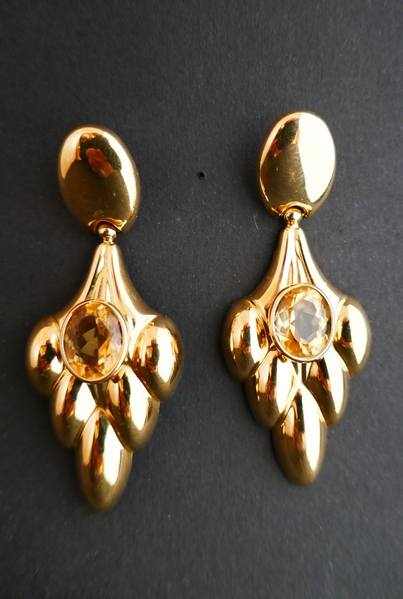 Yellow Gold And Citrine Earrings.-photo-2