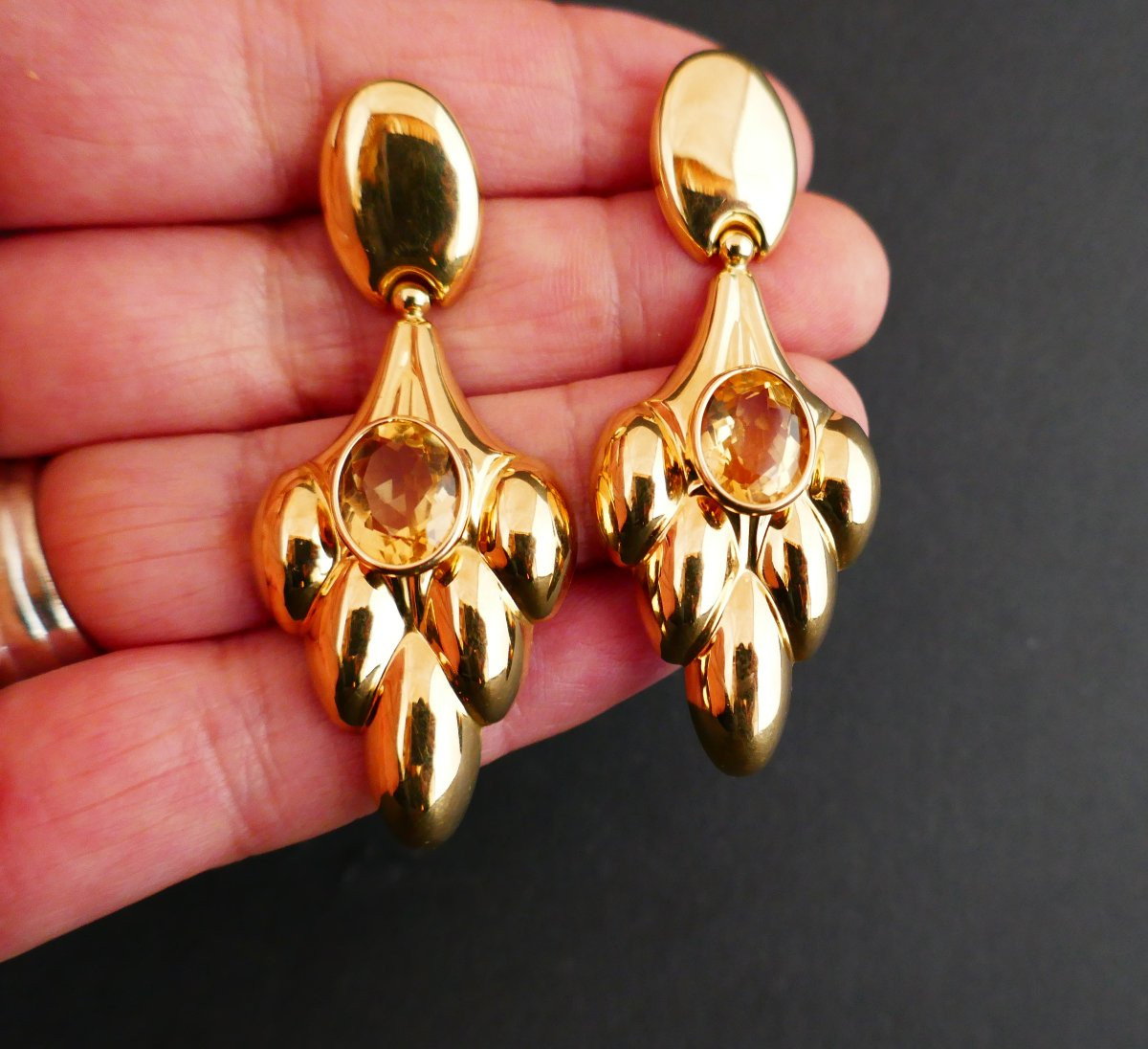 Yellow Gold And Citrine Earrings.-photo-3