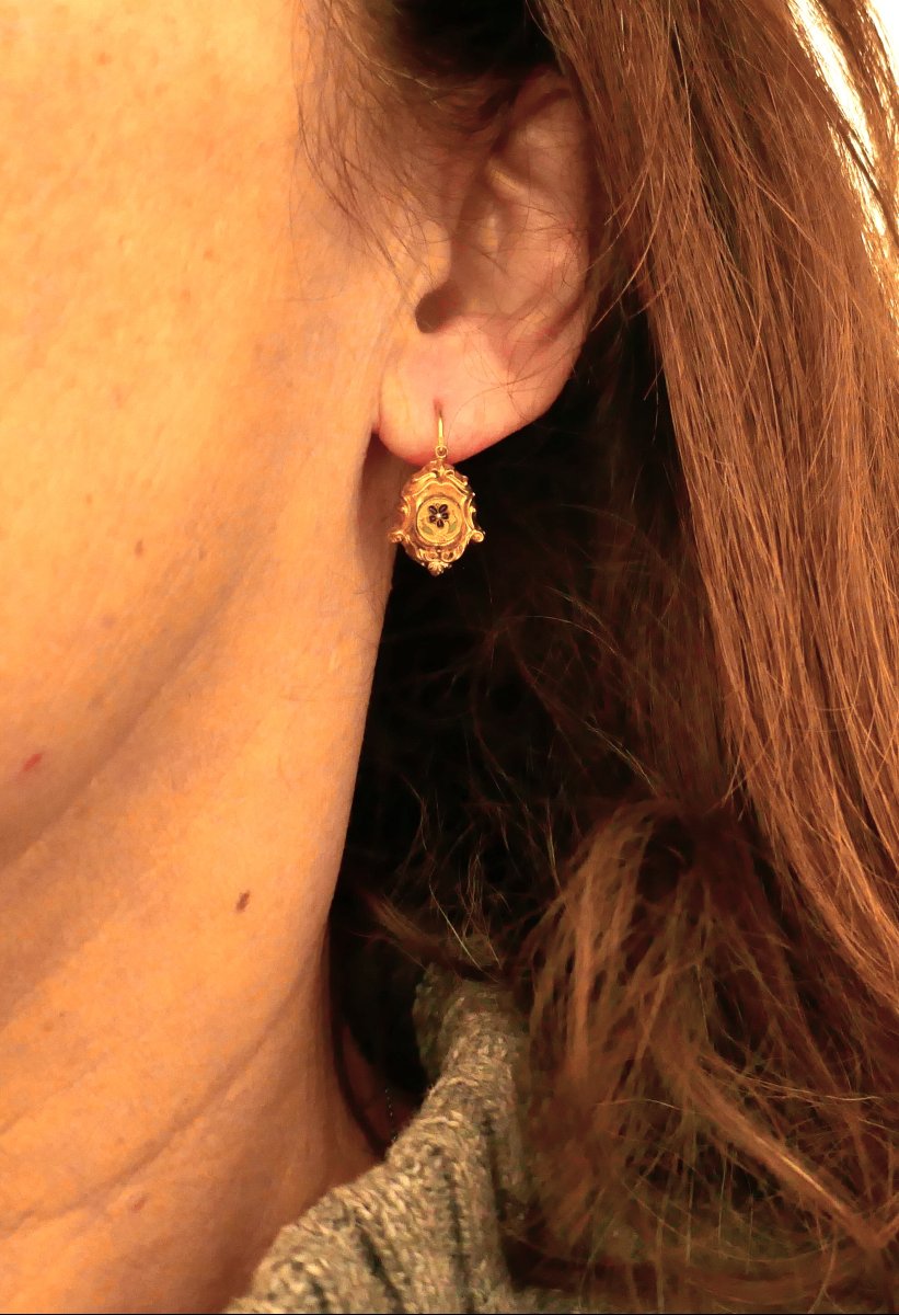 Antique Gold And Enamel Earrings.-photo-2