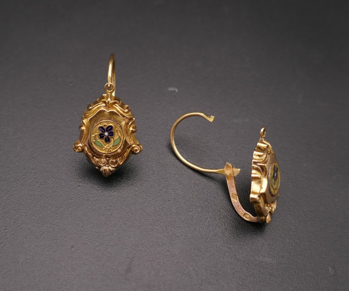 Antique Gold And Enamel Earrings.-photo-4