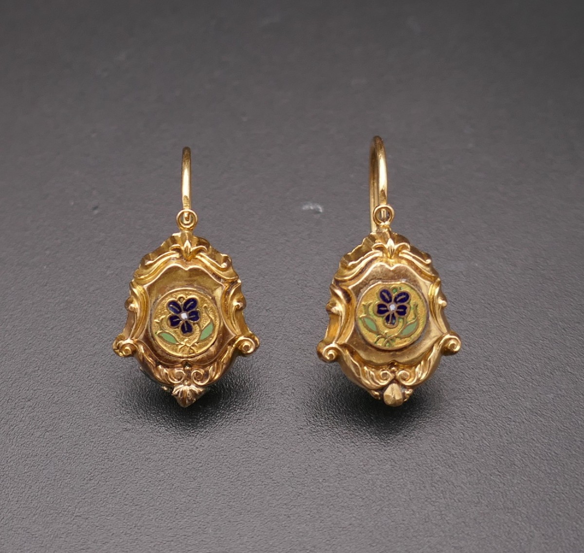 Antique Gold And Enamel Earrings.