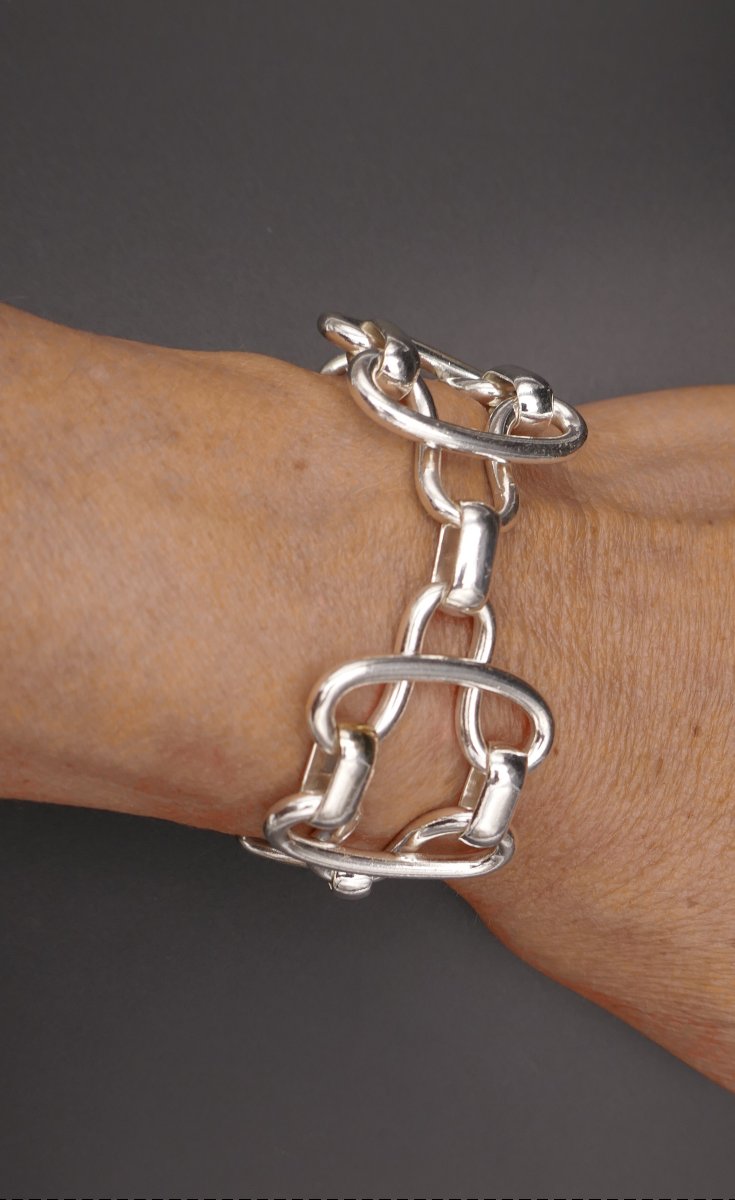 Important Bracelet Vintage En Argent, Fermoir invisible.-photo-4
