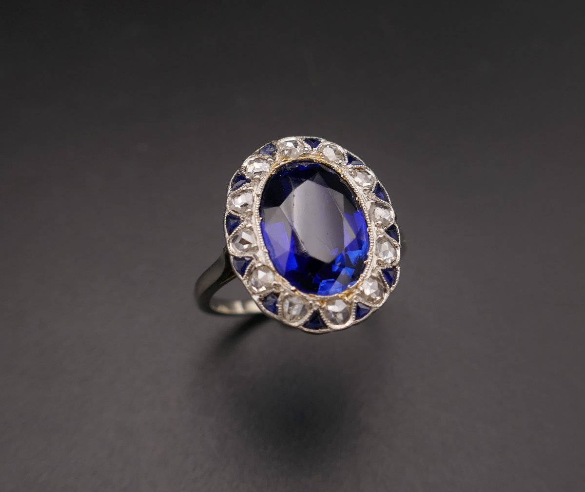 Bague Belle Epoque diamants taille rose et saphirs Verneuil.-photo-2