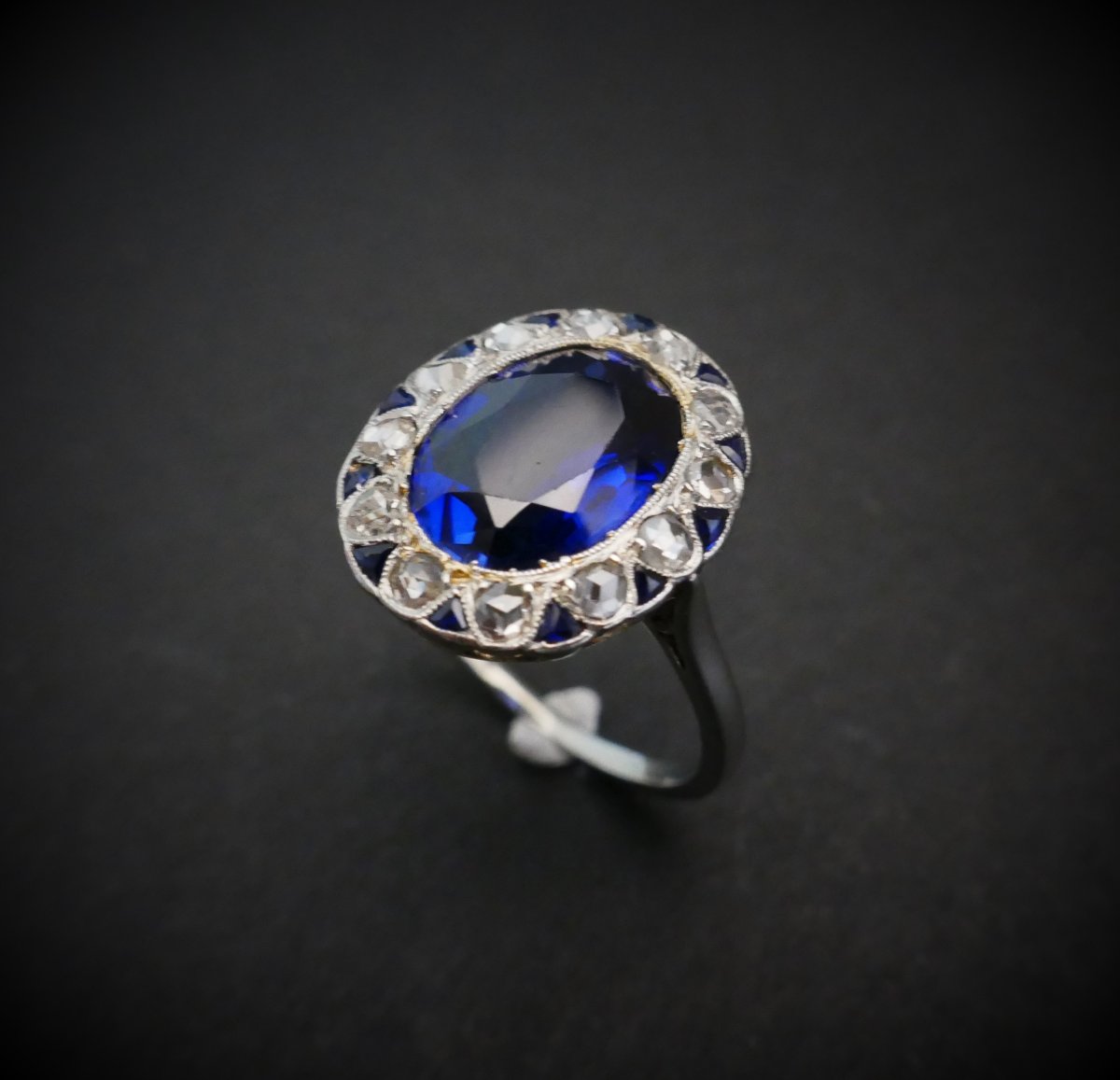 Bague Belle Epoque diamants taille rose et saphirs Verneuil.-photo-4