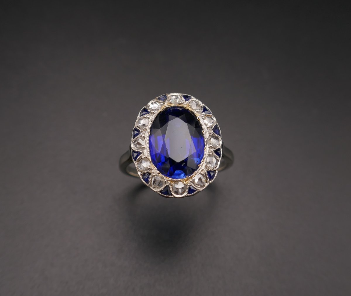 Bague Belle Epoque diamants taille rose et saphirs Verneuil.-photo-2