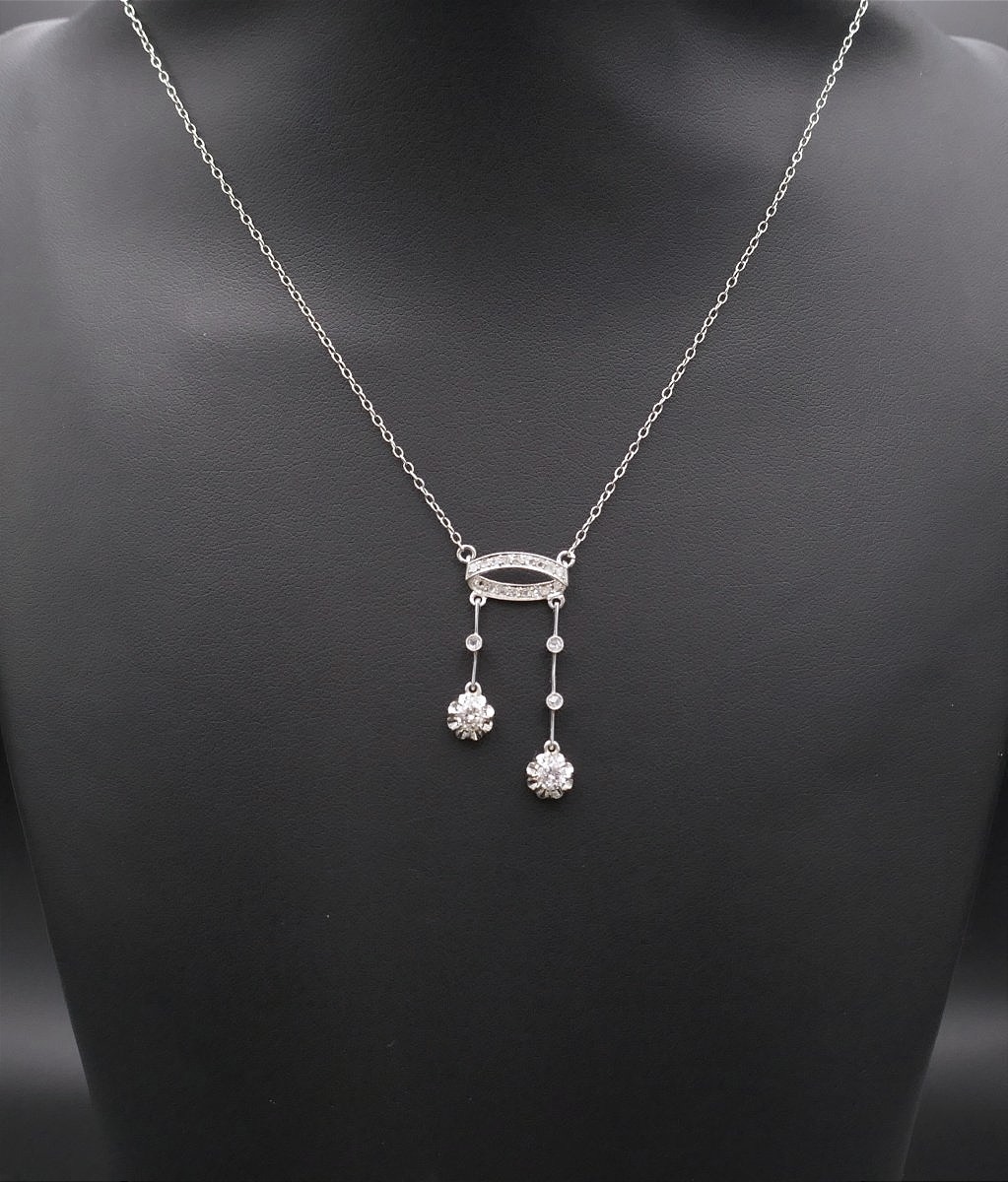 Collier Négligé Diamants, Or et Platine.-photo-4