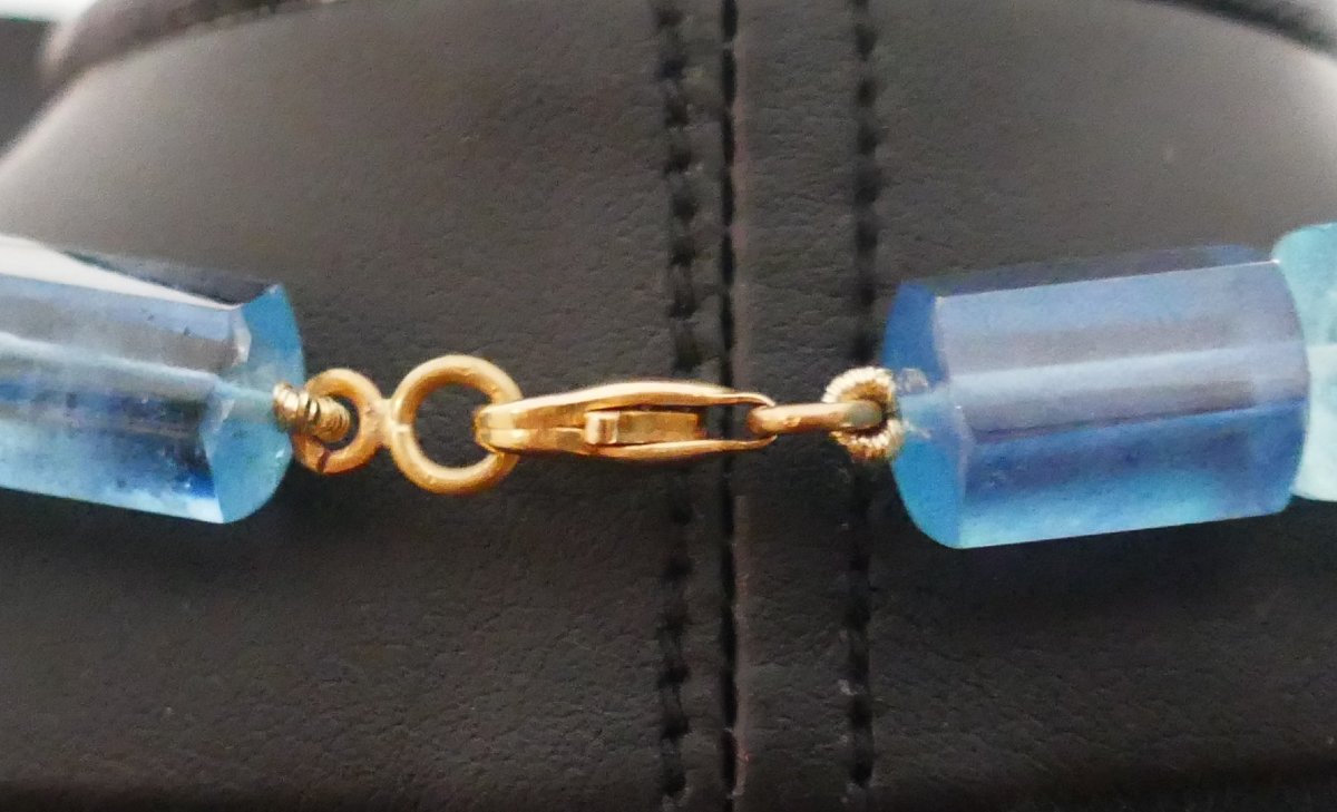 Collier d'aigues-marines, fermoir or 18 carats.-photo-3