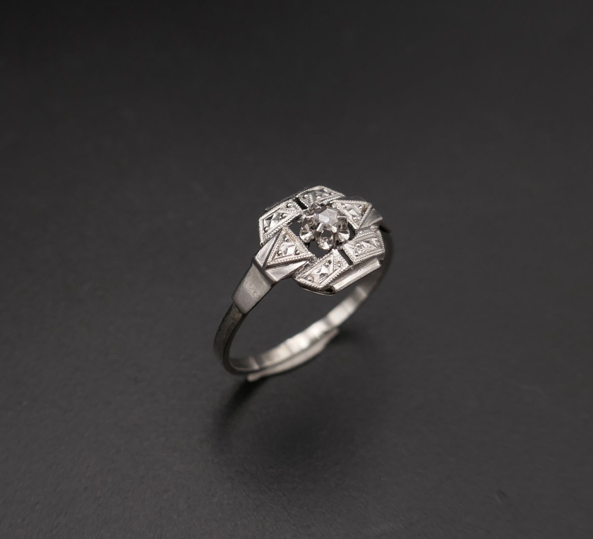 Art Deco Ring In Gold And Platinum, Set With A Diamond.-photo-4