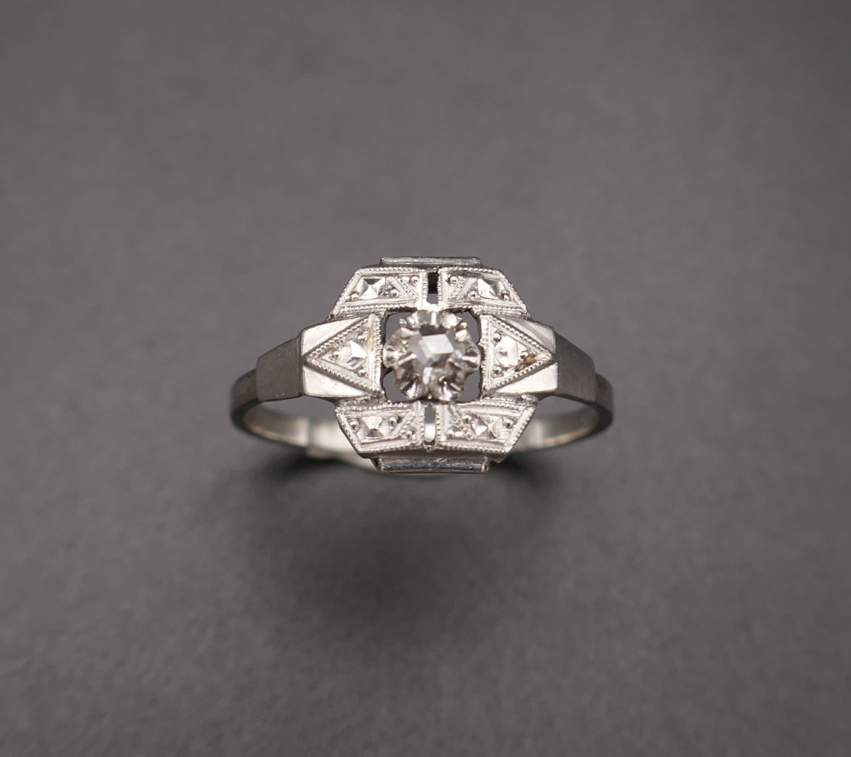 Art Deco Ring In Gold And Platinum, Set With A Diamond.