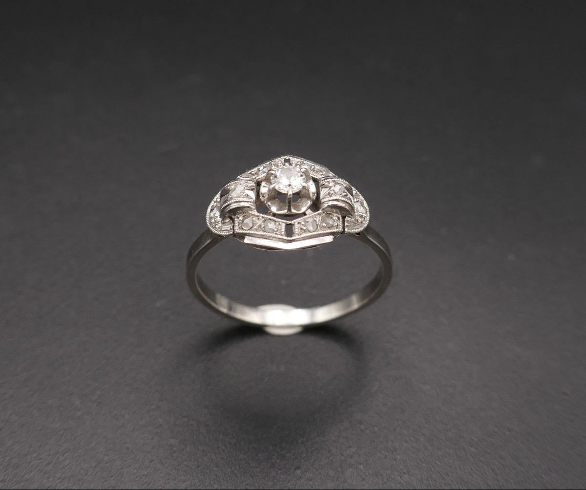 Diamond Ring, Gold And Platinum, Art Deco Period, Brand-new From Stock.-photo-2