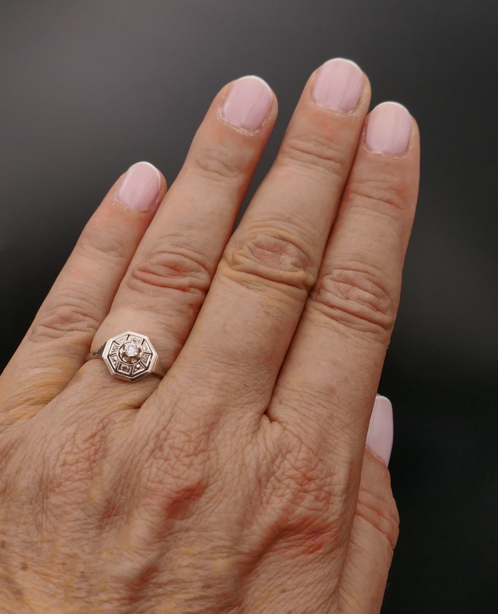 Bague diamants en or et platine, période Art déco.-photo-2