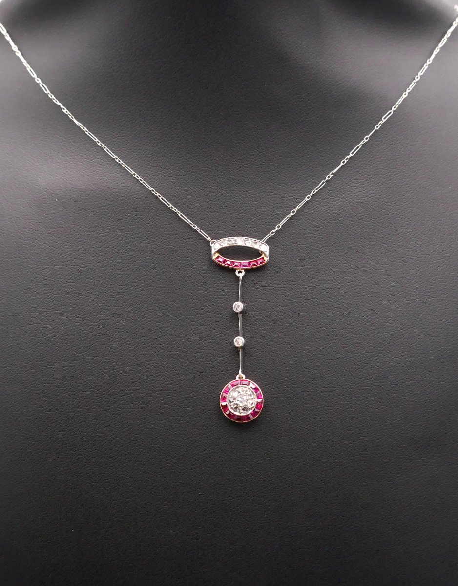Collier Belle époque, diamants et rubis calibrés.-photo-3