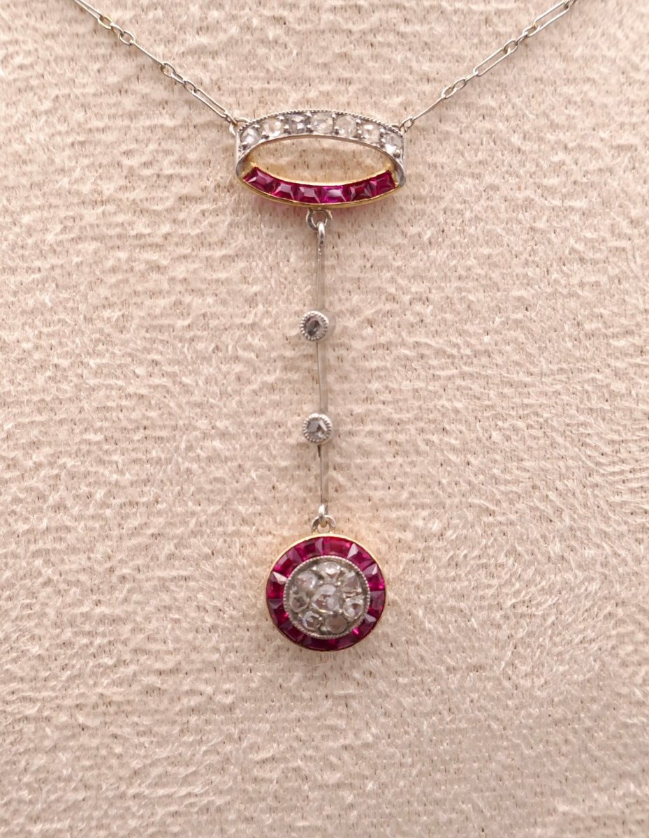 Collier Belle époque, diamants et rubis calibrés.-photo-4