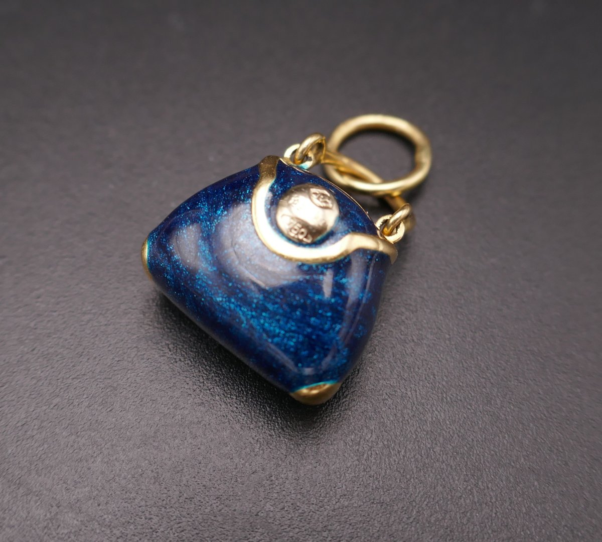 Bag Charm, 18-karat Gold And Blue Enamel. Glittery-photo-3