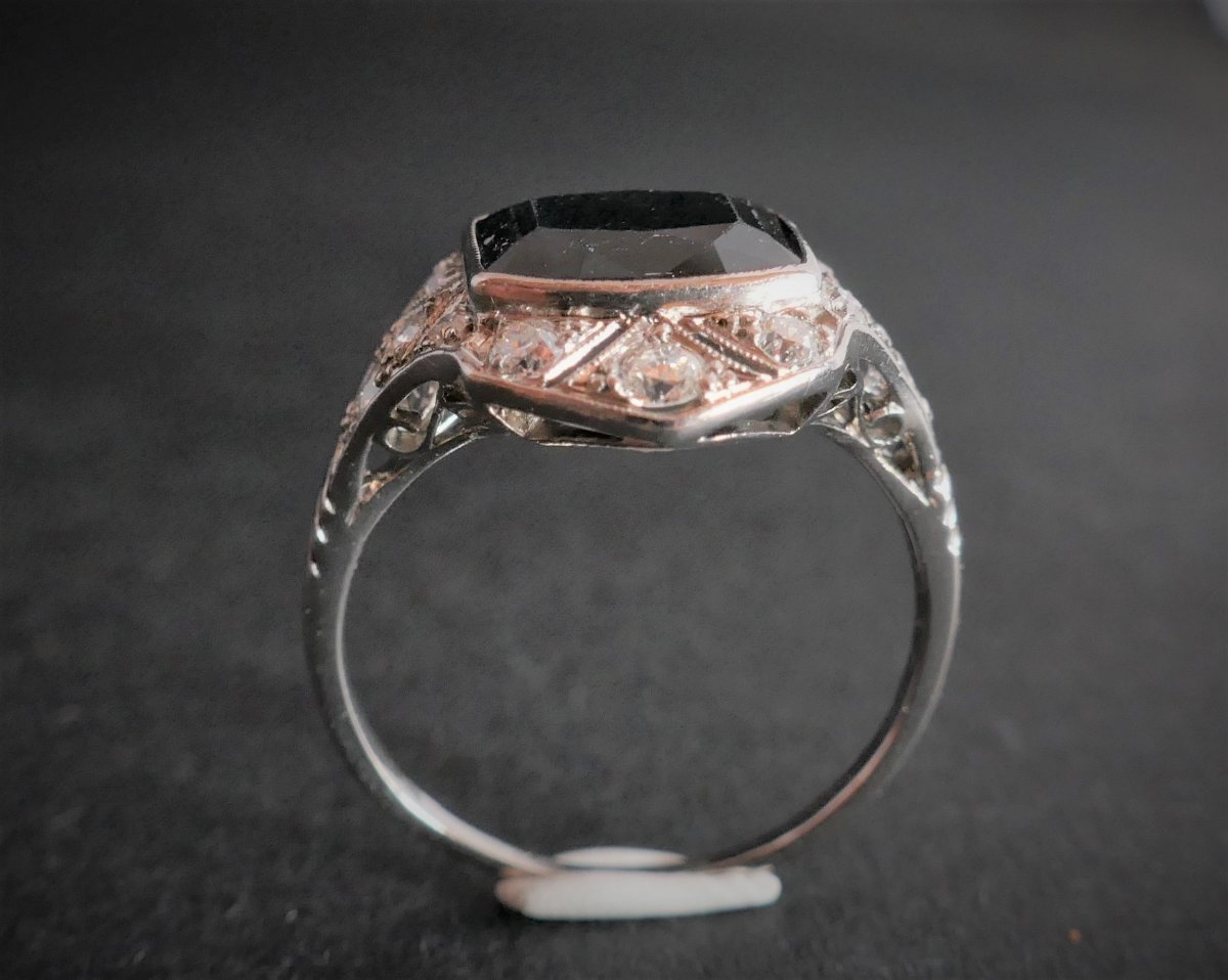 Bague Saphir et Diamants, Monture Platine.-photo-4