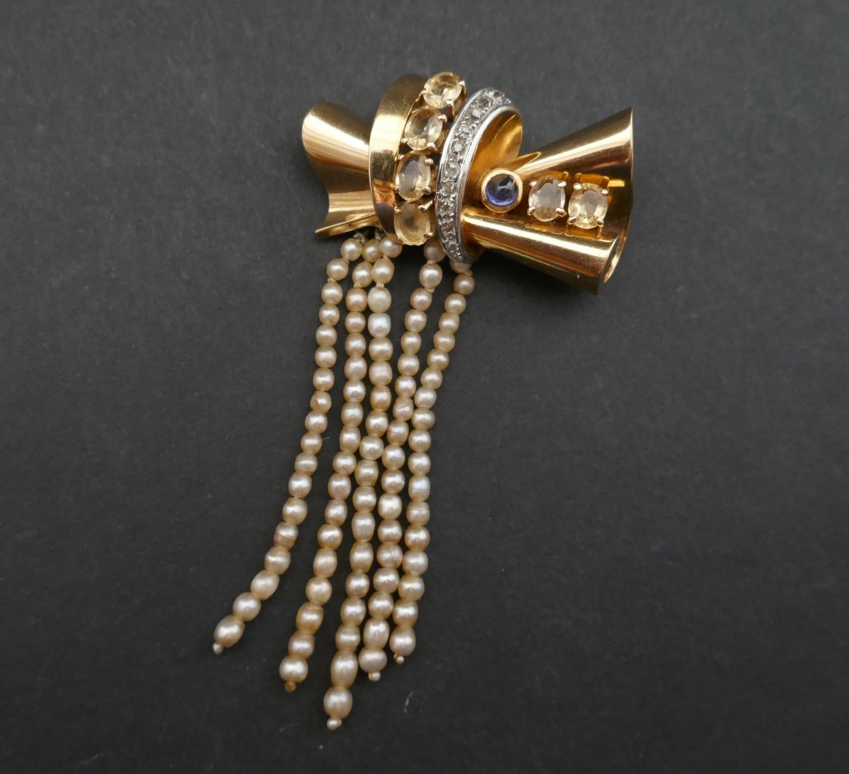 50 'brooch In Gold And Platinum, Sapphire, Citrine, Diamonds And Pearls.-photo-4