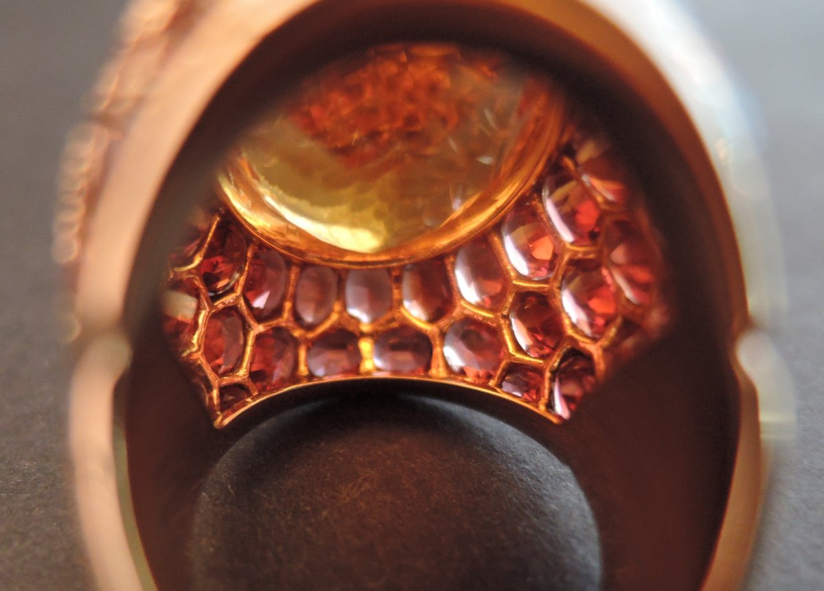 Importante Bague Citrine Et Grenats, Or Rose 18 Carats.-photo-2