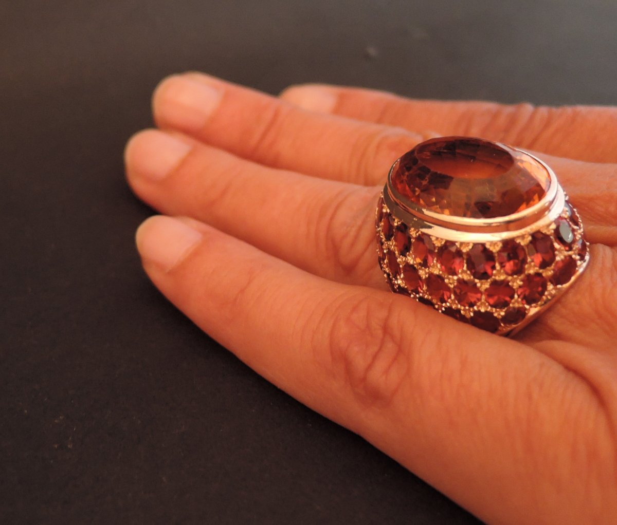 Importante Bague Citrine Et Grenats, Or Rose 18 Carats.-photo-1