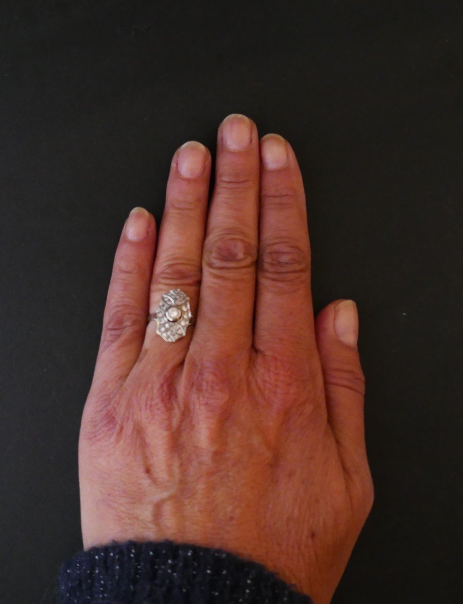 Diamond Ring, Art Deco, 18k White Gold.-photo-4