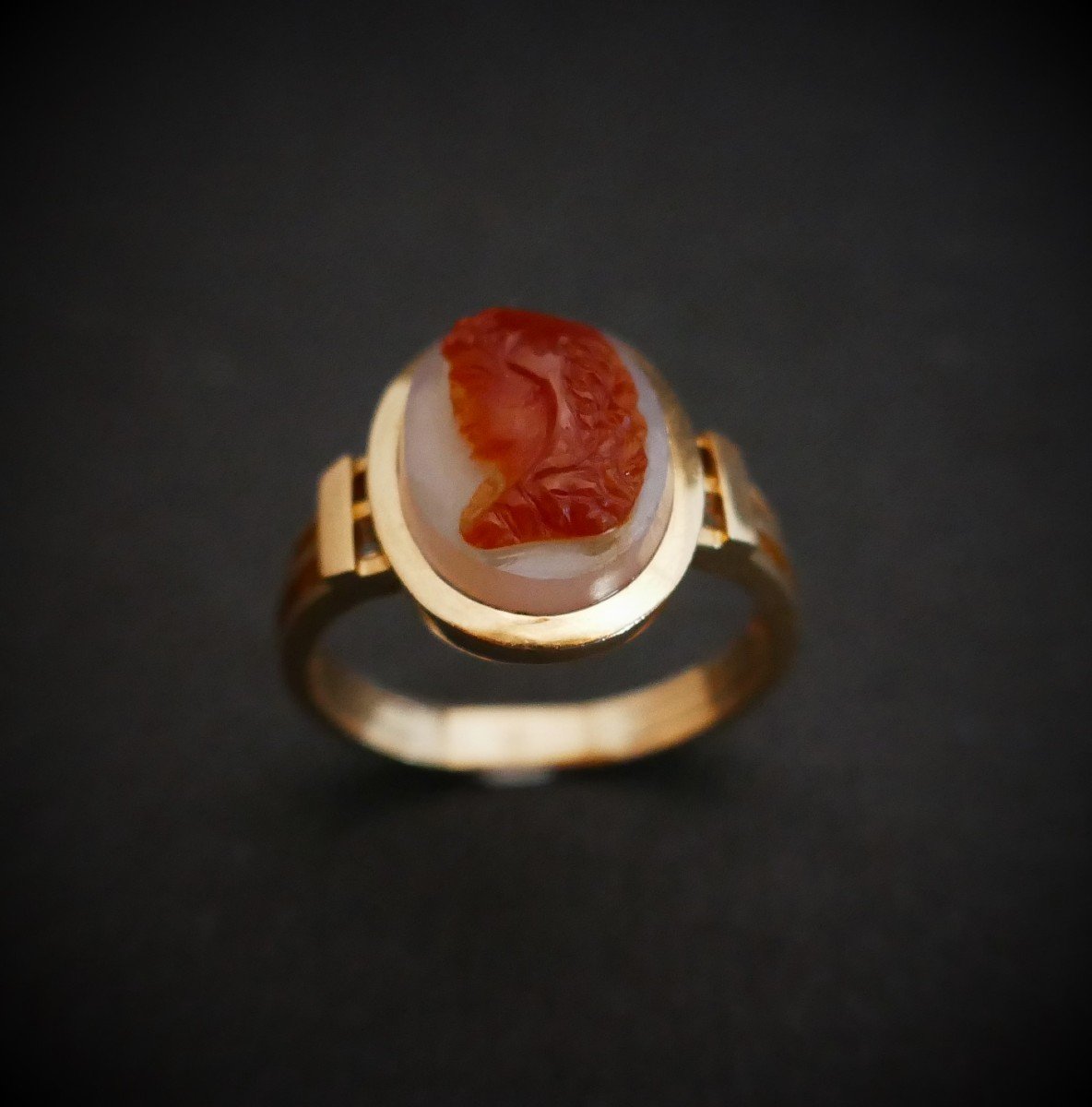 Bague Chevalière Camée, Or Rose 18 Carats.-photo-2